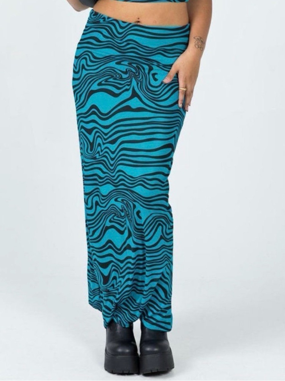 Princess Polly Teal and Black Zebra-Print Maxi Skirt